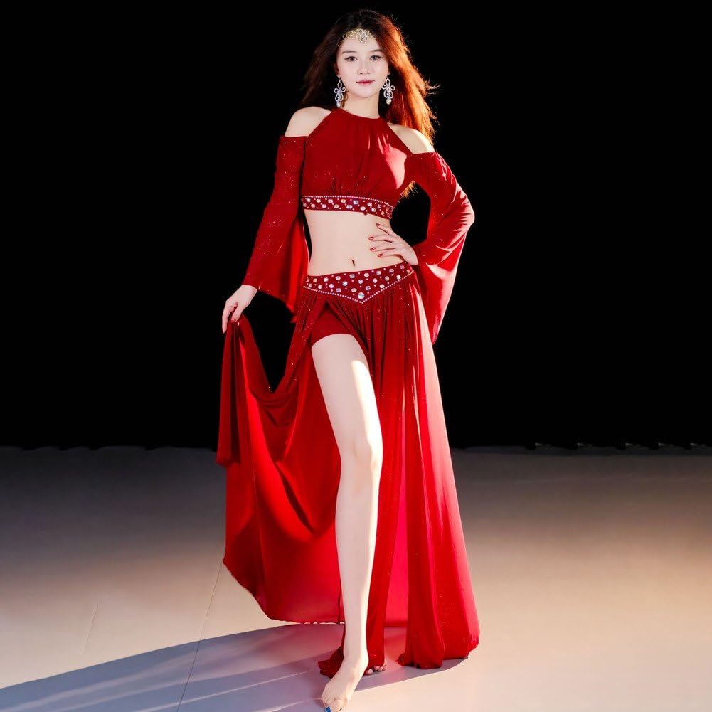 Damen-bauchtanzkostüm, Glänzendes -bauchtanzkleid, Bauchtänzerinnenrock, Professionelles Tänzerinnen-Outfit, Tanzbekleidung