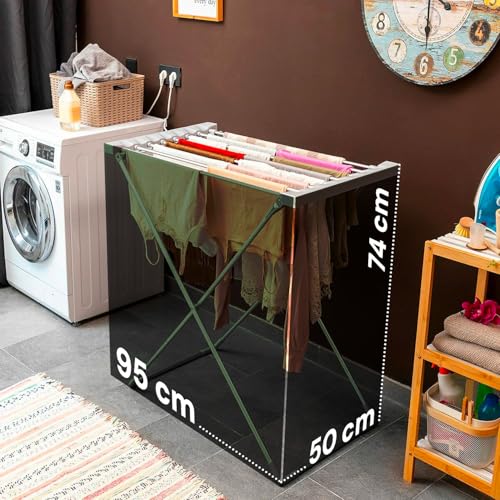 Wintem ClassiDry Stendino Elettrico con 8 Barre Riscaldanti - Stendibiancheria Richiudibile, 120W, Asciugatura Rapida ed Energeticamente Efficiente - 2