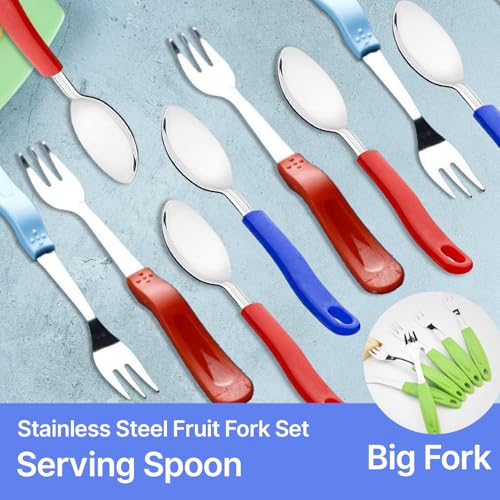 Image of 16-Piece Stainless Steel Cutlery Set, Fruit Fork Set & Table Spoon Set, Heavy Duty, Rust-Resistant, Dishwasher Safe Dessert Forks (Fruit Fork + Table Spoon Set- 16PC) - Multicolour