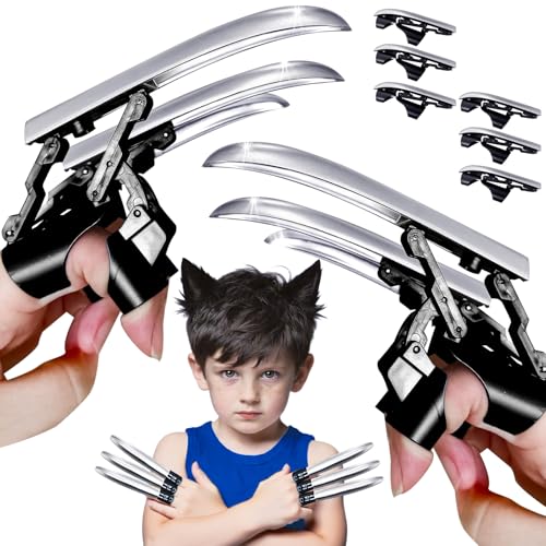 6Pcs Plastic Retractable Wolf Claws Extendable Articulated Finger Extensions Claw for Werewolf Halloween Cosplay Role Party Favors Black