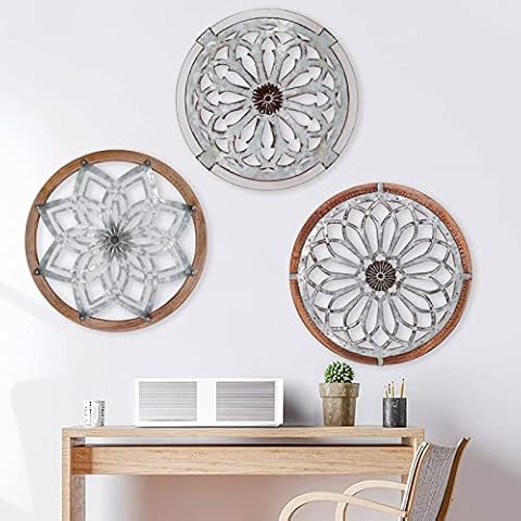 aboxoo Heritage Round Wall Art,13'' Metal Acrylic Medallion Decorative, Hand-Made Multi-Style Crafts Decor Home Cafe Yoga Studio(3pcs) Cover