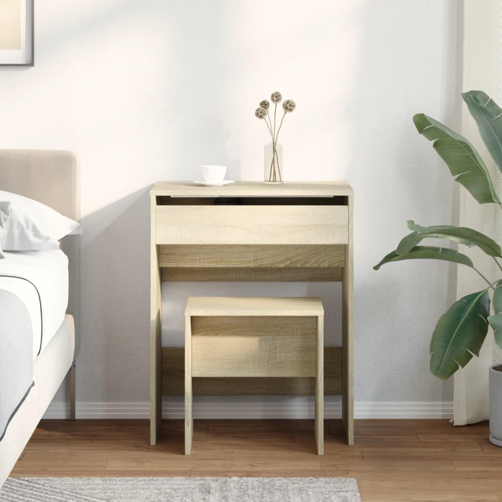 Toeletta trucco con sgabello Rovere Sonoma 60x40x113,5 cm tavolo con specchio e cassetto portaoggetti per camera da letto donna organizzatore make up salvaspazio