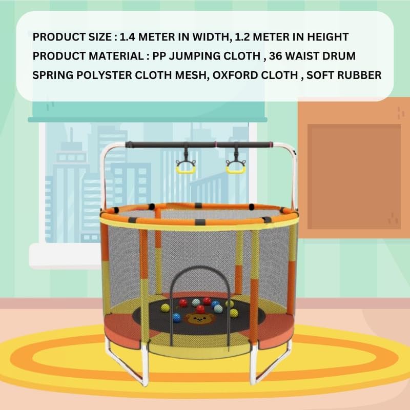 Image of Let's Play 55 inch Trampoline with Safety Net & U-Shape Legs for Kids & Adults | Indoor & Outdoor Trampoline | Powerful Loading Capacity 120KG | Stainless Steel Frame & Legs