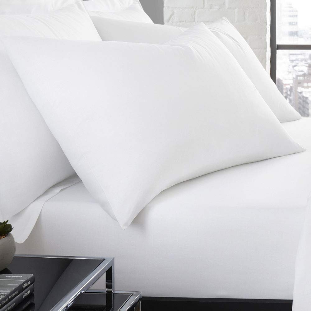 Serene Plain Dye Collection Easy Care Housewife Pillow Case, White, Pair