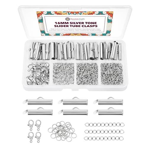 Opiniones y reviews de Telares para abalorios favoritos de las personas. 43 Mandala Crafts - Broches deslizantes de abalorio plateadas de 16 mm para hacer joyas, telares de abalorios – 300 conectores deslizantes barras de cierre de extremo para tubos