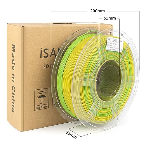 Image of iSANMATE PLA+ Filament, Matte Gradient Multicolors, Rainbow Color Change Filament, Yellow & Green, 1KG /2.2lb