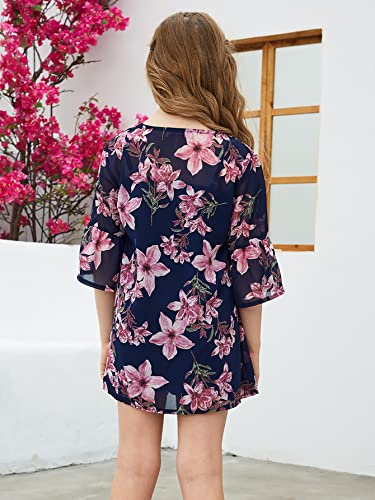 GORLYA Girl's Floral Print Chiffon Beach Cardigan Cover ups Kids Casual Kimono Capes Swimsuit Wraps2