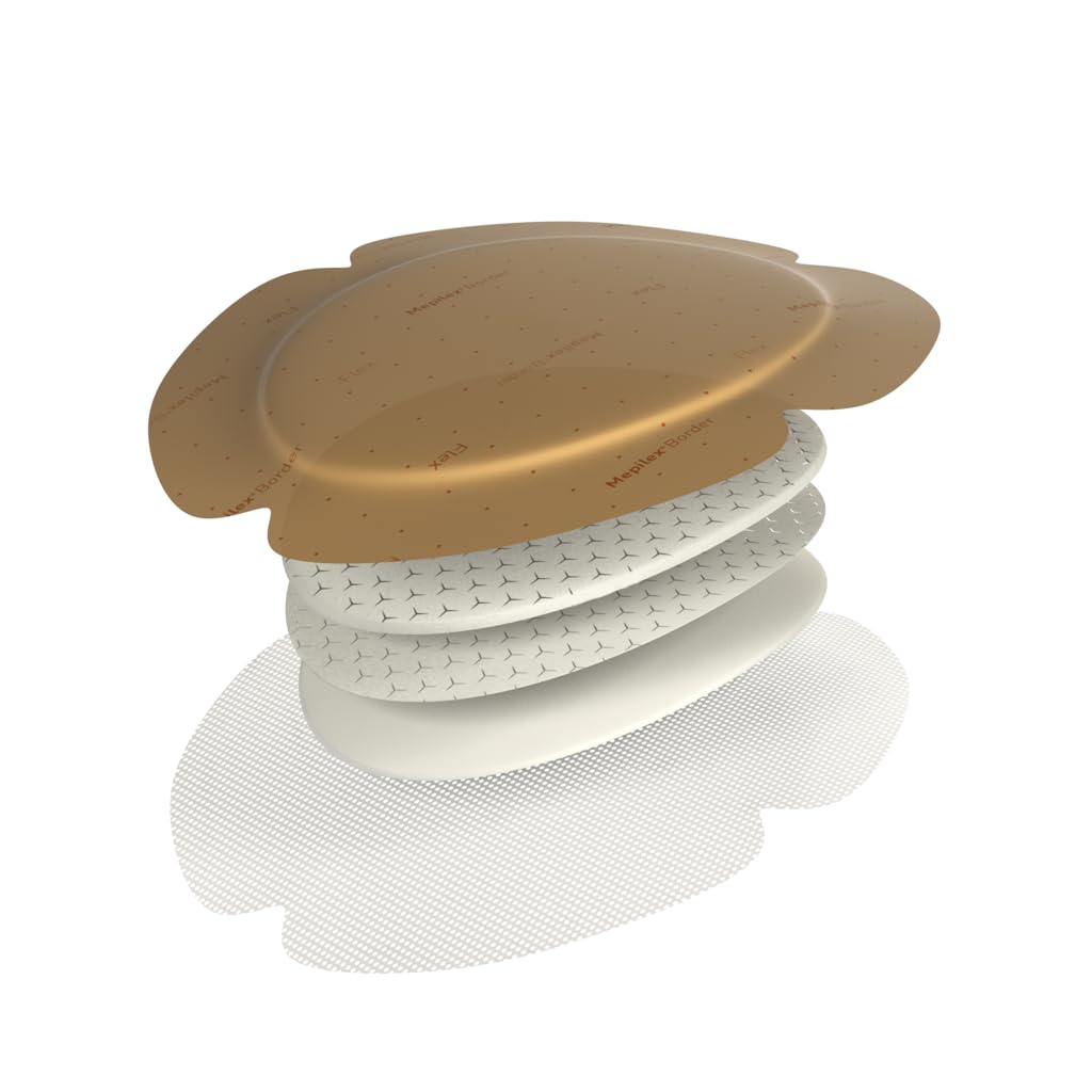 Mepilex Border Flex Oval 13 x 16 cm (5 Pezzi) – Medicazione in Schiuma di Silicone Flessibile – Tecnologia Safetac per Rimozione Indolore – Per Ferite Acute e Croniche – Sterile.
