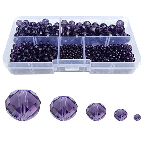 Image of Violet Rondelle Glass Beads for Jewelry Making, Faceted Briolette Crytal Spacer Beads for Bracelet Necklace Earring (2mm 4mm 6mm 8mm 10mm Mixed Sizes, 1000pcs)