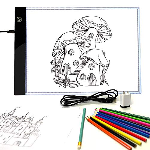 Pinwheel Crafts Light Up Tracing Pad for Kids, Provides Ultra Bright LED Light Box for Tracing and Easy Light Pad Tracing, Includes 10 Fun Tracing Light Box Designs, 12 Colored Pencils