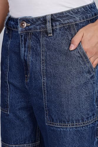 Image of INKD Men's Carpenter Baggy Jeans - Mid-Rise | 100% Cotton | Contrast Stitch| 6 Pocket Styling | Baggy Jeans for Man | Loose fit & Comfortable (Available in Plus Sizes)