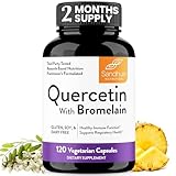 Sandhu's Quercetin with Bromelain Vegetarian Capsules Supplements 120 Count (Pack of 1) | Bioflavonoids for Immune Support & Respiratory Health, Seasonal Allergy Support | Quercitin for Men and Women