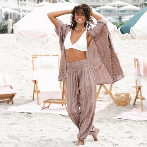 Image of Lotus and Luna Women's Harem Pants Thai Pants for Beach & Lounge High Waisted Flowy Boho Pants Genie Pants Yoga Pants