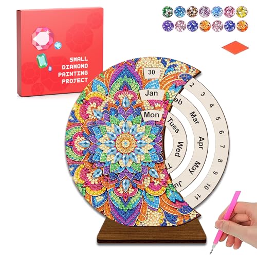 CharySim Calendario de mesa con diamantes para adultos, mandala, juego de manualidades para niños, 6, 7, 8, 9, 10 años, calendario semanal, calendario de Adviento (girasol)