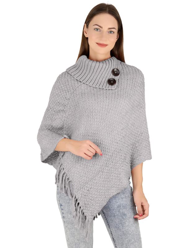 GenericMANRA Women Woolen High-Neck Solid Plain Cape Coat Poncho for Winter Wear (SC 03)