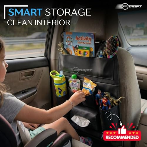 Image of Neodrift 'Seat Master Lite' Premium 7D Car Seat Organizer, Universal Fit, Multi-Pocket Storage for Bottles, Documents, Mobile, Keys, Tissues (Color: Black) (Set of 1)