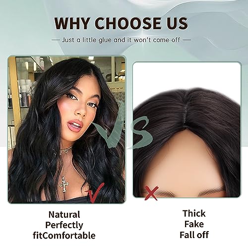 WERD Long Black Wavy Wigs for Women Black Curly Wig with Middle Part Synthetic 26 Inch Natural Looking Black Wig for Daily Party Use - Image 4