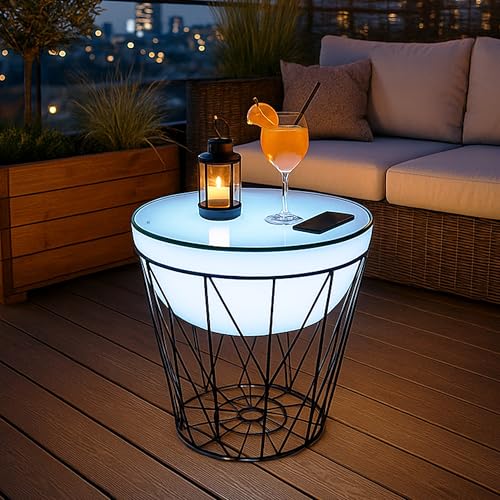 Arnusa Table Basse Moderne avec éclairage 50x56 cm Metal Ronde Table de Salon LED