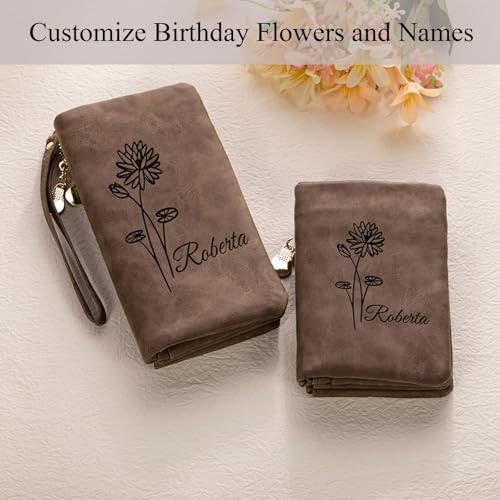 callie Personalized Wristlet Wallets for Women, Custom Birth Flower with Name and Multiple Card Slots on Leather Womens Wallets, Birthday Bridal Party Valentine's Day Gift for Mom Grandma Girlfriend3