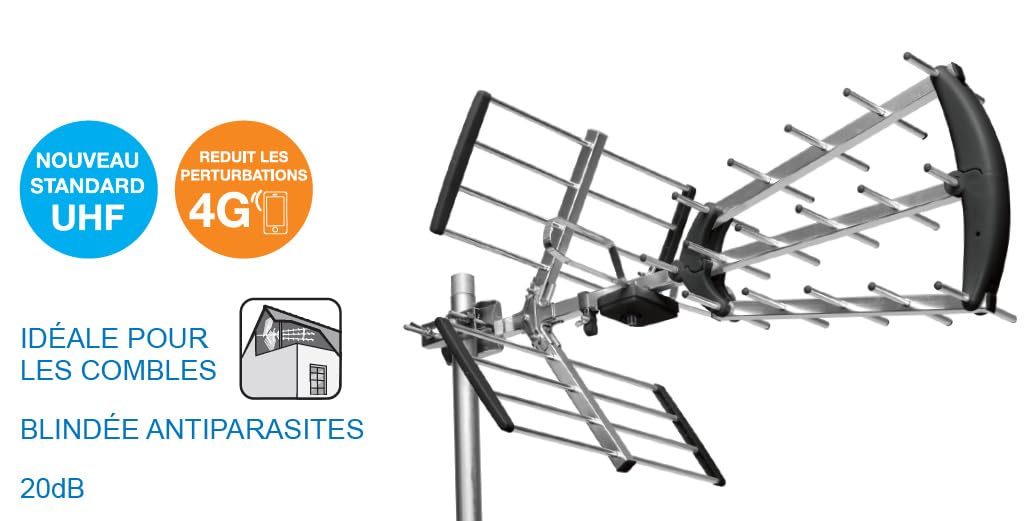 ASTRELL 011034 Antenne d'extérieur TV Trinappe 20dB UHF Fiche F
