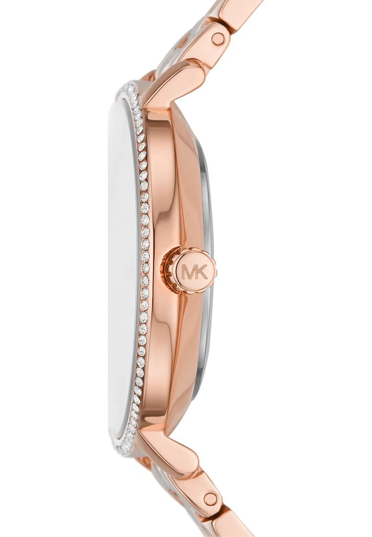 Michael Kors Orologio Pyper per donna, movimento al quarzo a due lancette con cinturino in acciaio inossidabile, PVC o pelle, 32 mm, Set oro rosa e glitter