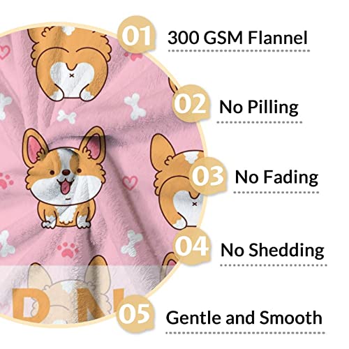 Personalized Corgi Blanket Gifts with Name - 40"x50" Cute Throw for Adults, Kids - Pink Soft Fuzzy Blankets for Bed, Couch & Living Room