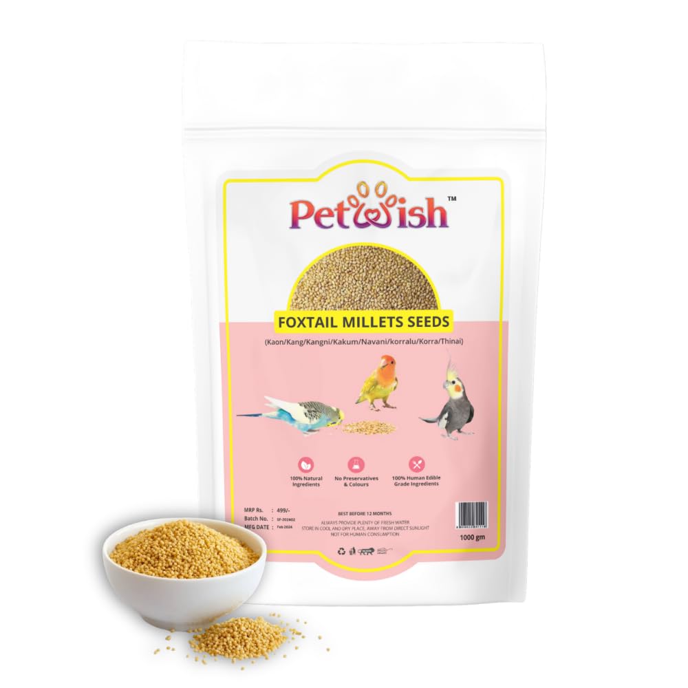 PETWISH Foxtail Millet Seeds for Birds (Kangni, Thinai, Rala) Bird Food All Life Stages | Suitable for All Types of Finches, Canary, Waxbills, Budgies, Lovebirds, Cockatiels, Parrots & Parakeets | 1kg (B0CW1NLD2L) Amazon Price History, Amazon Price Tracker