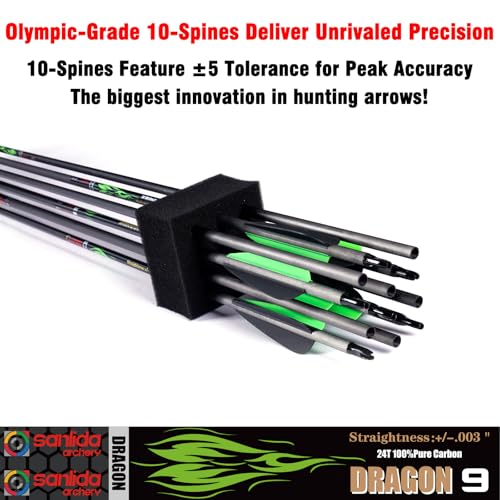 Image of sanlida 100% Pure Carbon Hunting Arrows, Olympic-Grade 10 Spines Deflection (Unique), 0.001 inch /0.003 inch /0.006 inch Straightness, Buy 12 Get 12 Free /Buy 6 Get 6 Free, for Compound & Recurve Bows (12 /24PCS)