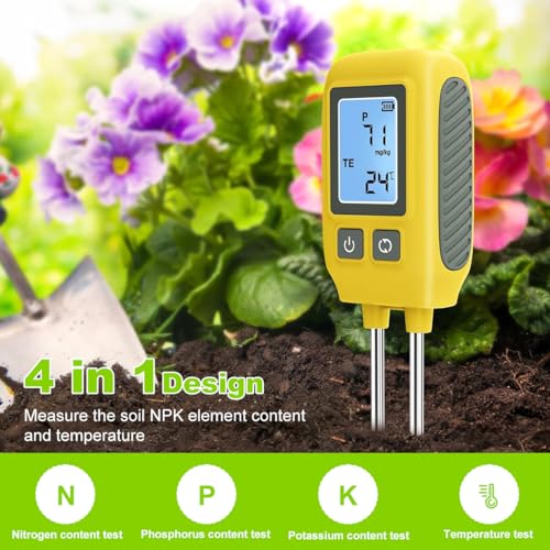 Image of HASTHIP 4-in-1 Soil Tester, Nitrogen Phosphorus Potassium & Temperature Meter, Pin LCD Soil Tester for Nitrogen /Phosphorus /Potassium, Dual Probe NPK Nutrient Analyzer for Garden (No Battery Included)