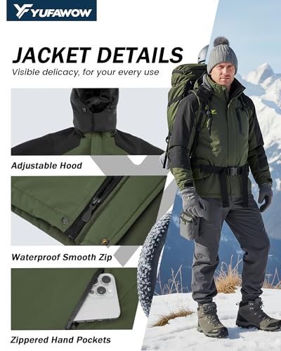 Image of Yufawow Men's Ski Jacket Waterproof Warm Snowboard Jacket Insulated Winter Coat for Outdoor Cold Weather Sports Work