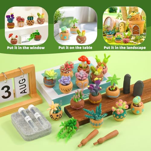 Image of Yizzvb Needle Felting Kit, 15 Pcs Succulent Felting Kit Cute Taco Felting Kit for Beginners Adult Including Instruction Wool Roving Foam Pad Needles DIY Craft Home Decoration Craft Party Supplies