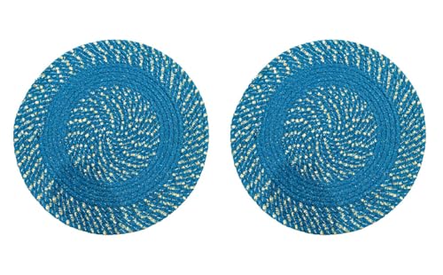 Image of Cotton Round Doormat for Entrance|Handmade Cotton Doormat | Quick Dry, Washable Door Mat for Home, Bathroom & Bedroom - 16 Inch Small (Sky Blue-2)