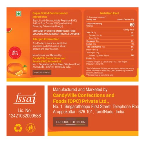 Image of CandyVille Frootfab Orange Candy Tin (340 Gm) | Narangee Candy | Santra Goli | Fruit Flavoured Candy Tin