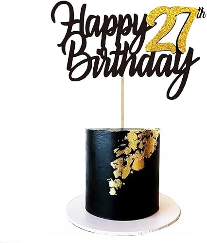 Miniatura 4 de Decoración para tartas de feliz cumpleaños 27 con purpurina para 27 años decoración de cumpleaños 27 años decoraciones doradas para pasteles de
