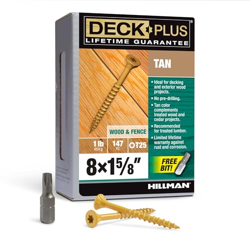 Image of Deck Plus 1-5 /8 Inch Epoxy Coated Exterior Wood and Fence Screws #8 x 1-5 /8 inch Torx /Star Drive Included Coarse Thread, Outdoor Rust Resistant Decking Screw, Tan, 1lb Box, 186 Pieces | 48411