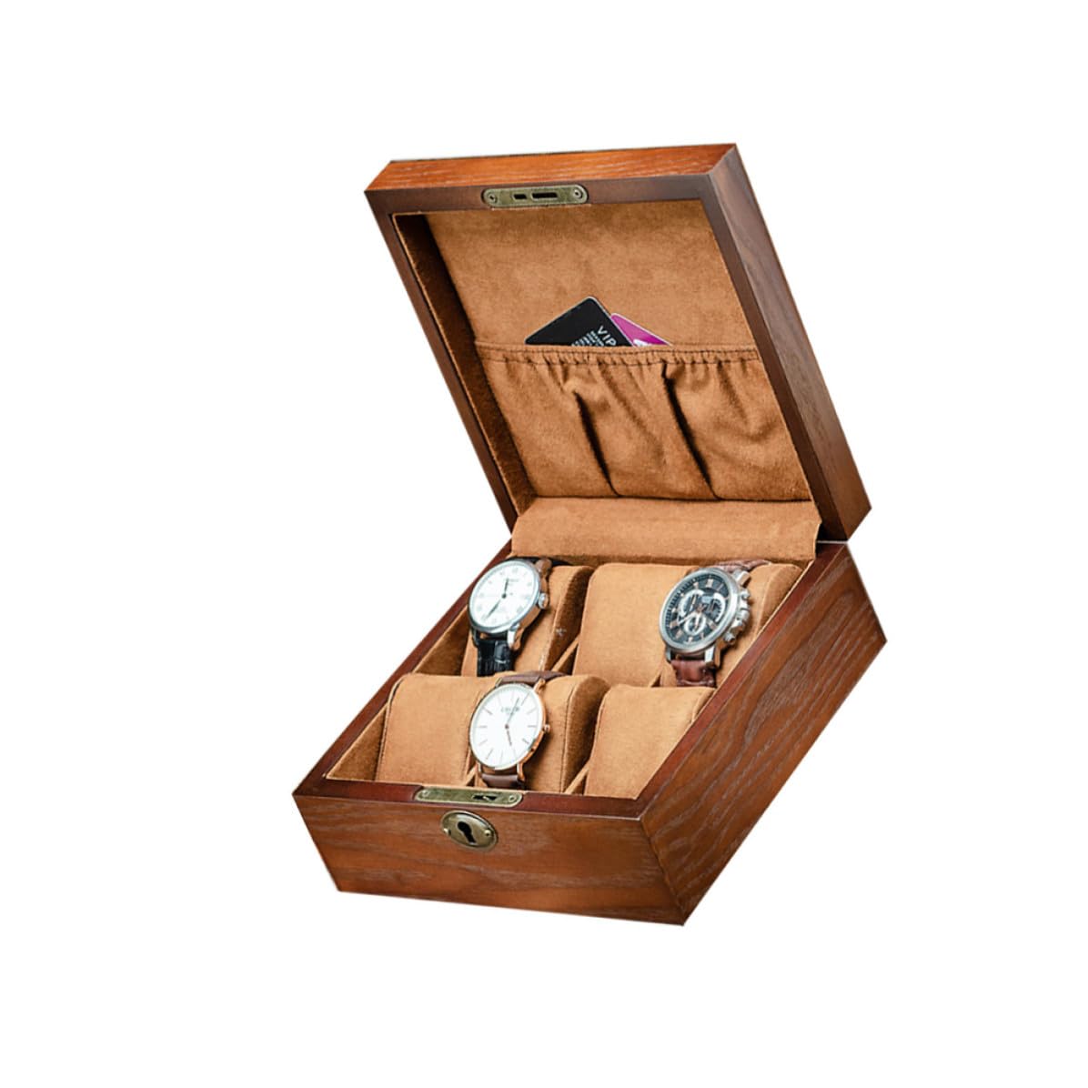 BESTOYARD Uhrenbox für Aufbewahrung mit Schloss Holz Braune und 6 Fächern | Quadratische Form, Displaybox für Armbanduhren, für Zuhause und Geschäft