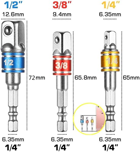 Fouua A-0024 Flexible Drill Bit Extension, Includes 105° Right Angle Drill, Bendable, 3Pcs 1/4 3/8 1/2 Inch Universal Socket Adapter Set, 3Pcs Drill Bit Holder, Screwdriver Bit Kit thumb #3