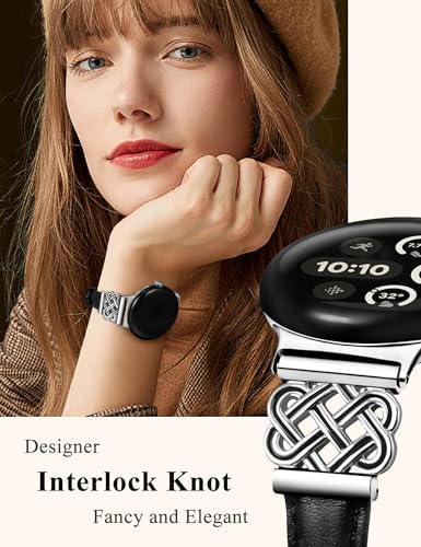 Image of TOYOUTHS Slim Leather Band Compatible with Google Pixel Watch 4 3 41mm /Pixel Watch 2 1 Band Women, Celtic Metal Dressy Thin Fashion Designer Premium Leather Strap for Google 4 3 2 1 Smartwatch