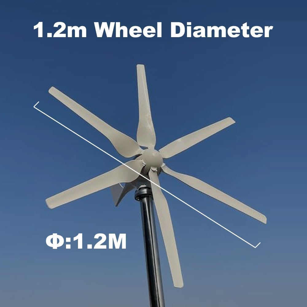 Windkraftanlage 800W mit MPPT Laderegler, 3-Phasen AC Horizontale Windturbine, 6-Blatt Windmühle für Haus & Bauernhof 12V 24V 48V (48, Volt)