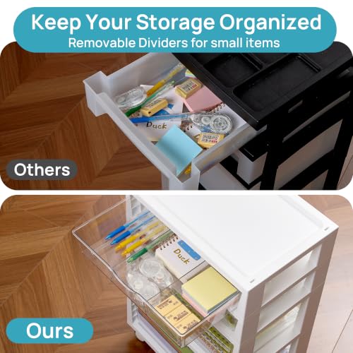 Image of Vtopmart Plastic Drawer Storage Rolling Cart with Wheels, 5-Tier Drawer Organizer for Art Crafts Supplies, Home Office Supplies, Toys, Under Desk Storage for Office, Craft Room, Bedroom, Classroom