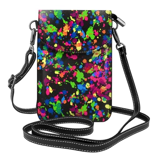Portefeuille en cuir PU pour cartes et téléphone portable avec bandoulière arc-en-ciel femme