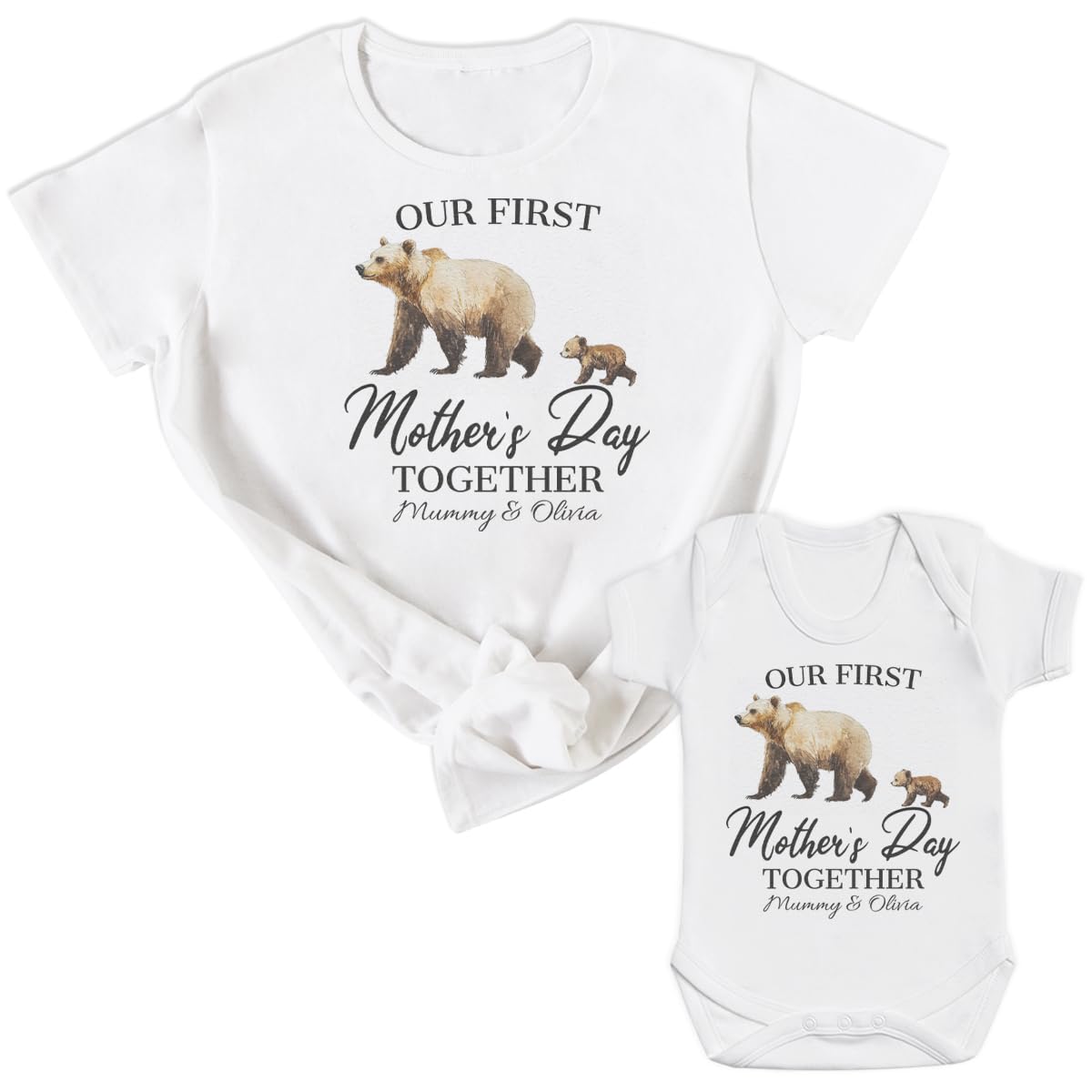 The Gift Project White Personalised Our First Mother's Day Togther Bears - T-Shirt & Bodysuit - (Sold Separately)