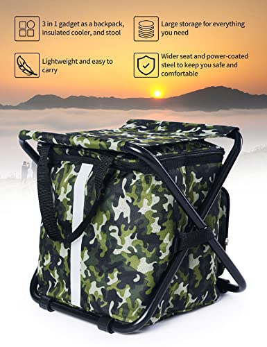 Urbest Fishing Chair Folding Portable Multi Functional Stool With Large Soft Sided Cooler Bag Camping Lawn Beach Camouflage #TOP2