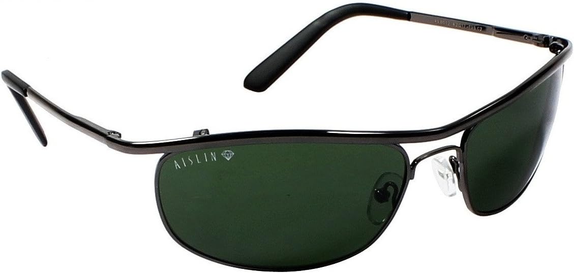 AISLIN® Toughened Glass Oval/Wrap-Around Sunglasses For Men - (Dark Green G-15 Lens | Gun Metal Frame | Large Size | RB8012)