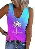 Live Simple Coconut Tree Gradient Tank Top for Women Summer Sleeveless Beach Tank Shirts Casual Vaca