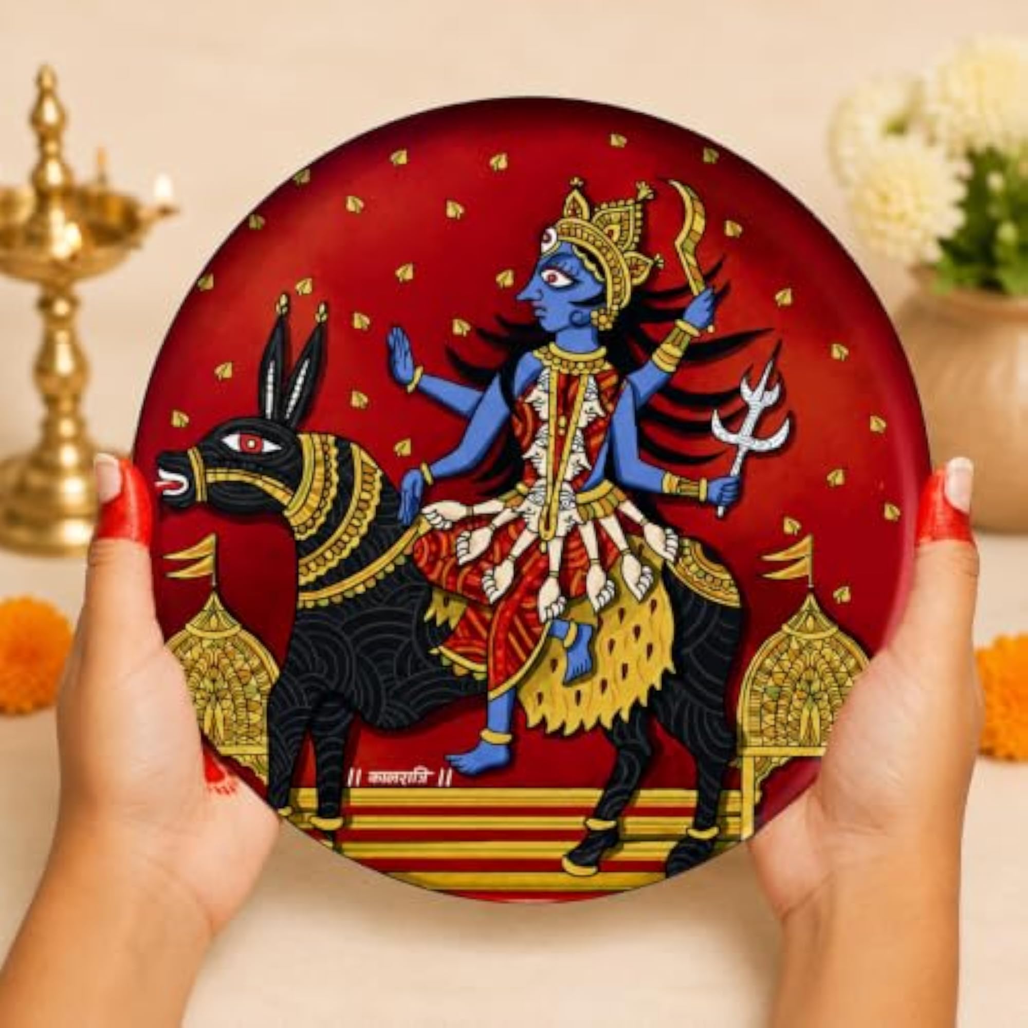 Handcrafted Durga Mata Wall Plate Set of 9