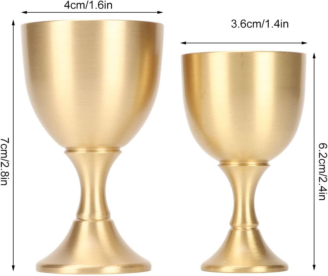 Mini Chalice Goblet, 2Pcs 1.6x2.8in&1.4x2.4in Vintage Golden Wine Cups Small Chalice Cup Wine Glasses Retro Ornaments Table Decoration for Home Bar Party Wedding