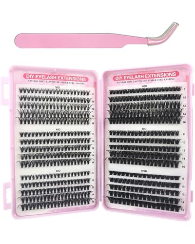 TPZORJX Ciglia finte Cluster Lashes Kit,Kit ciglia per capelli fai da te com 600 pezzi ciglia finte 30D-100D,Estensioni per ciglia con lash bond,Per principianti ragazze e donne