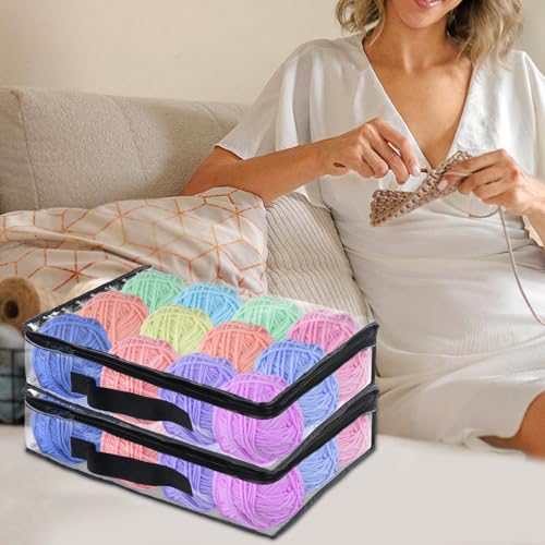 Image of YEXEXINM 6 Pack Clear Yarn Storage Bags, 16x12x4 Inches, Clear PVC & Nylon, Zipper Closure, Ideal for Knitting, Crochet, Clothing & Toys