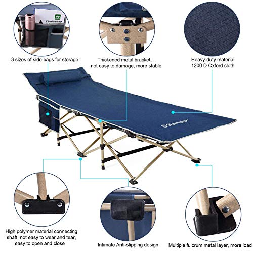 Slendor Camping Cot For Adults,500Lbs Cot For Camping Portable Folding Camp Cots,Sleeping Cots For Camp Bed Office Outdoor Tent Beach With Pillow Carry Bag,1200D Double Layer Oxford #TOP4